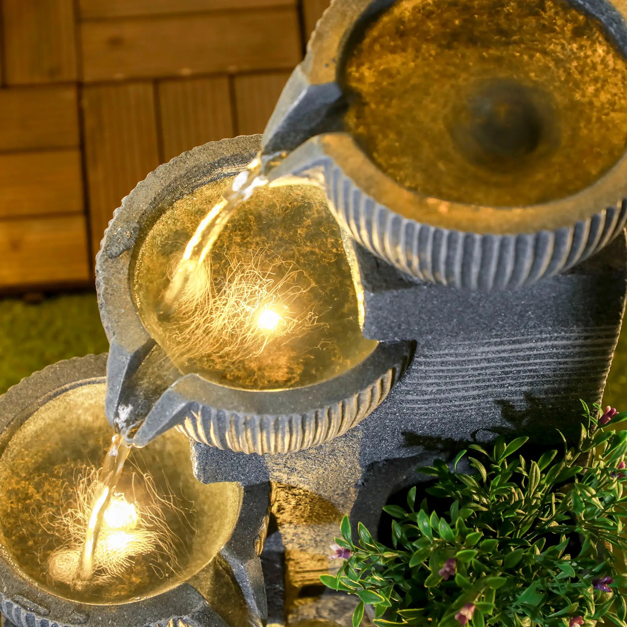 Solar Powered 4-Tier Resin Water Fountain, LED Lights Water Fountains at Gallery Canada