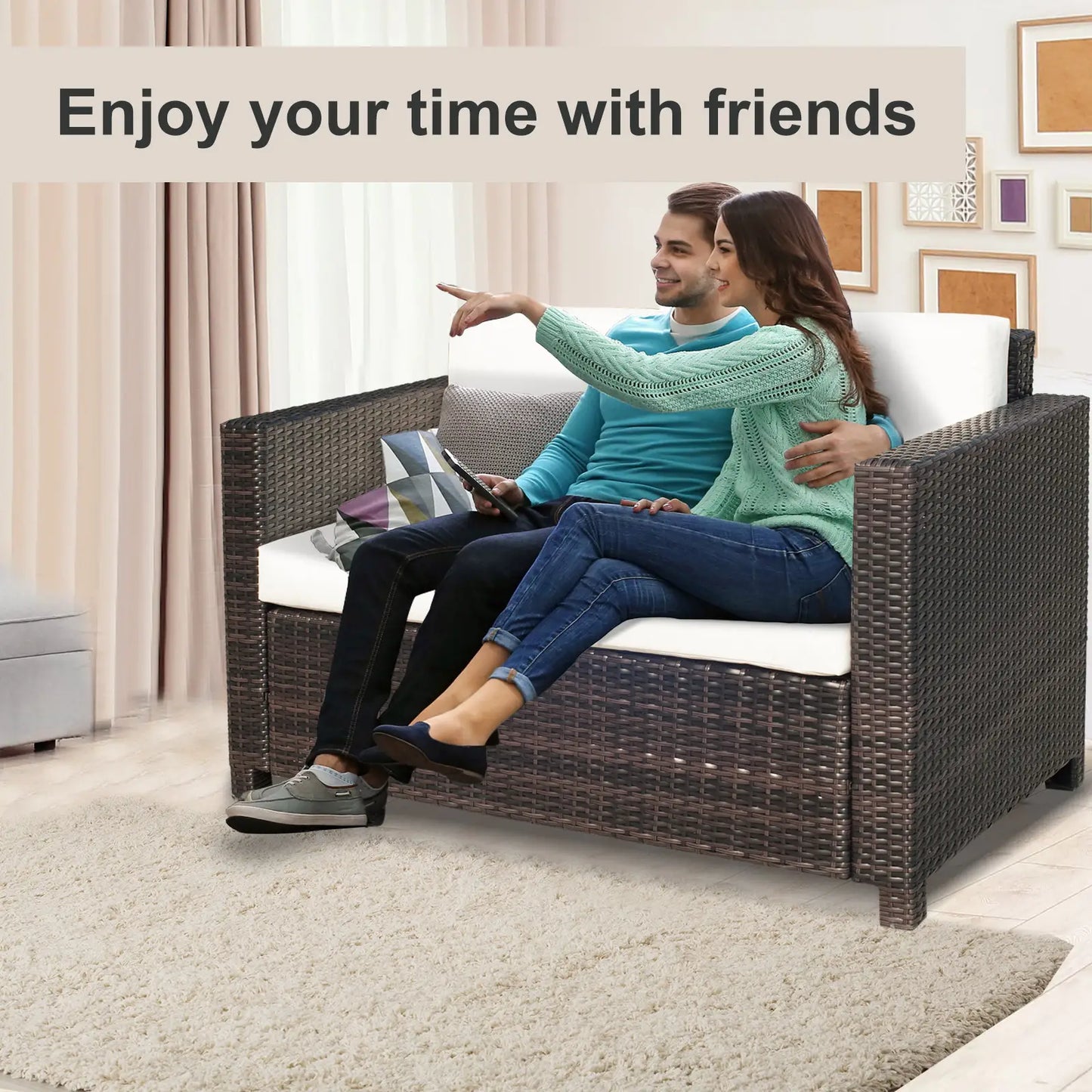 2 Seat Patio Loveseat, Wicker Sofa Chair, Outdoor Rattan Furniture, Cream White Patio Furniture Sets at Gallery Canada