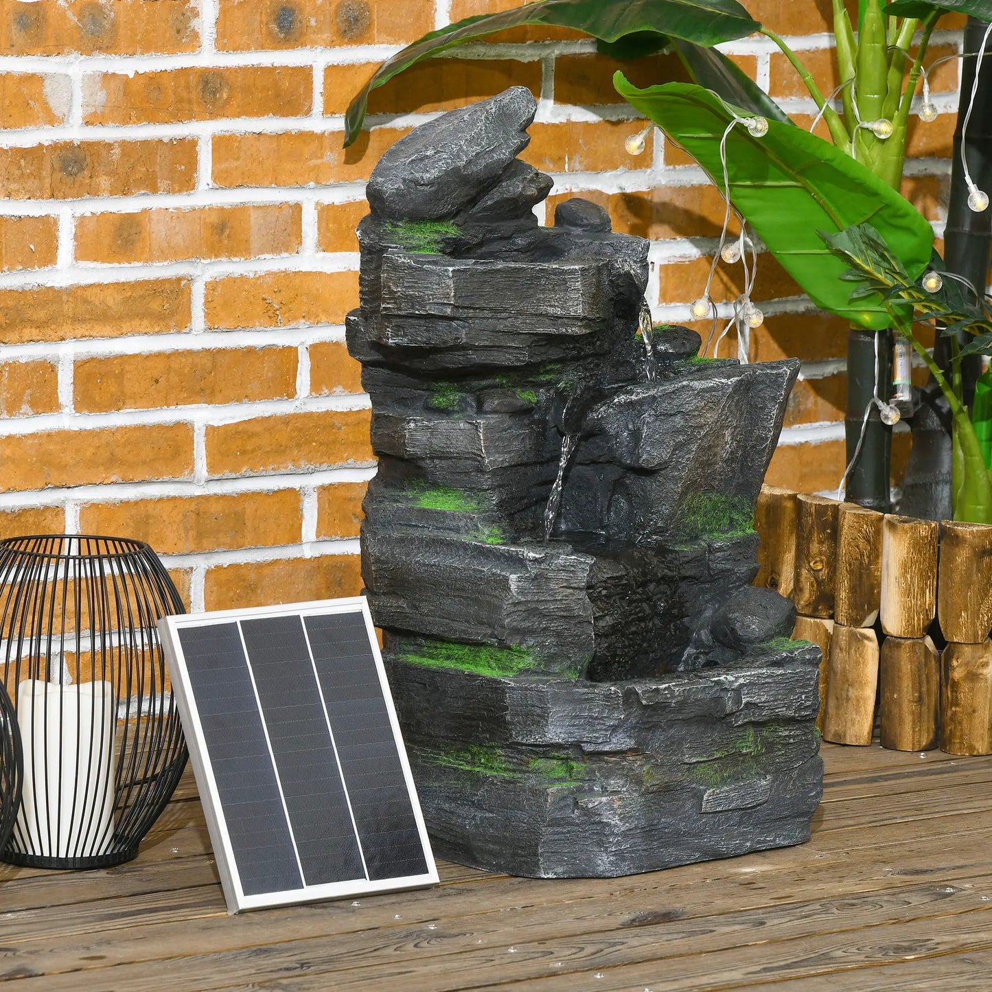 4 Tier Cascading Water Fountain with LED Lights, Pump, Outdoor Water Fountains at Gallery Canada