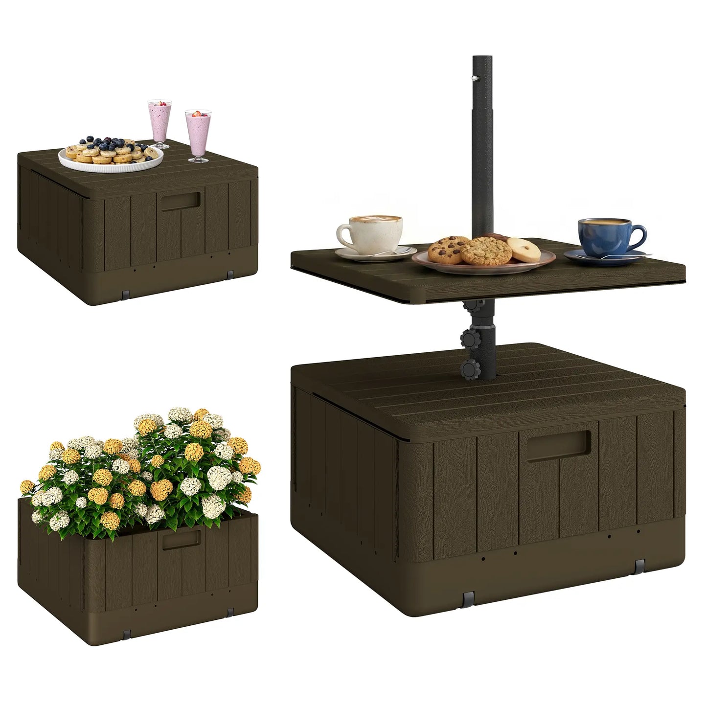 Heavy Duty Umbrella Base With Wheels, Table Tray, Brown Umbrella Bases Brown at Gallery Canada