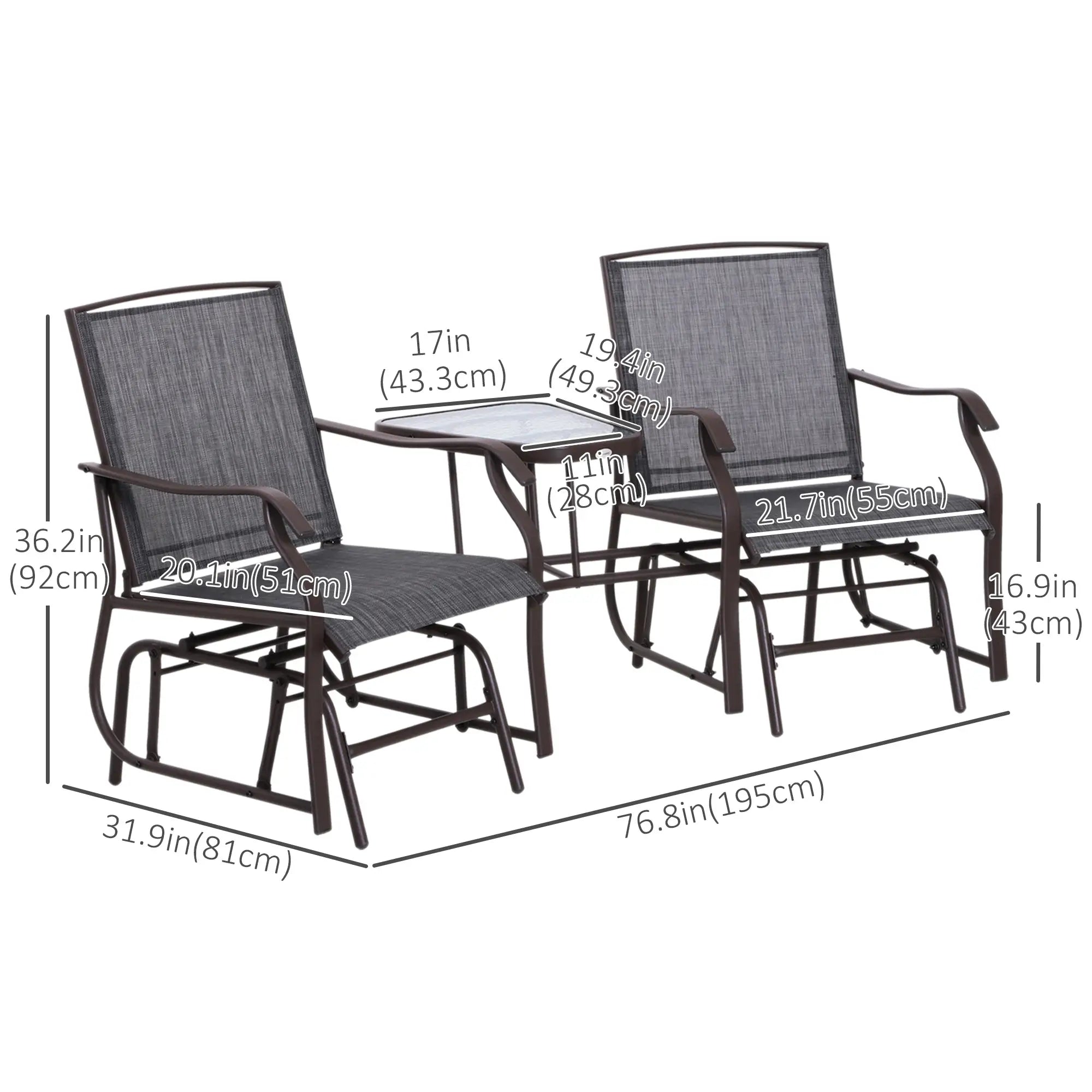 Double Patio Glider Chair with Glass Table, Grey Outdoor Gliders at Gallery Canada