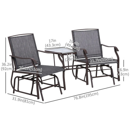 Double Patio Glider Chair with Glass Table, Grey Outdoor Gliders at Gallery Canada