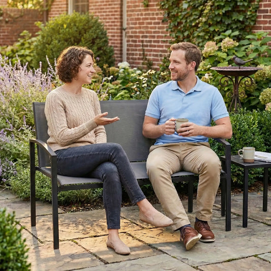 Metal Garden Bench, 44 in, Breathable Mesh Fabric, 484 lb Capacity, Grey Outdoor Benches Grey, Black at Gallery Canada