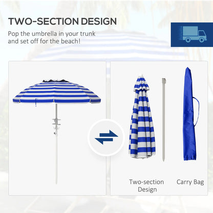 5.7' Travel Beach Umbrella, Adjustable Height, Blue and White Beach Umbrellas at Gallery Canada