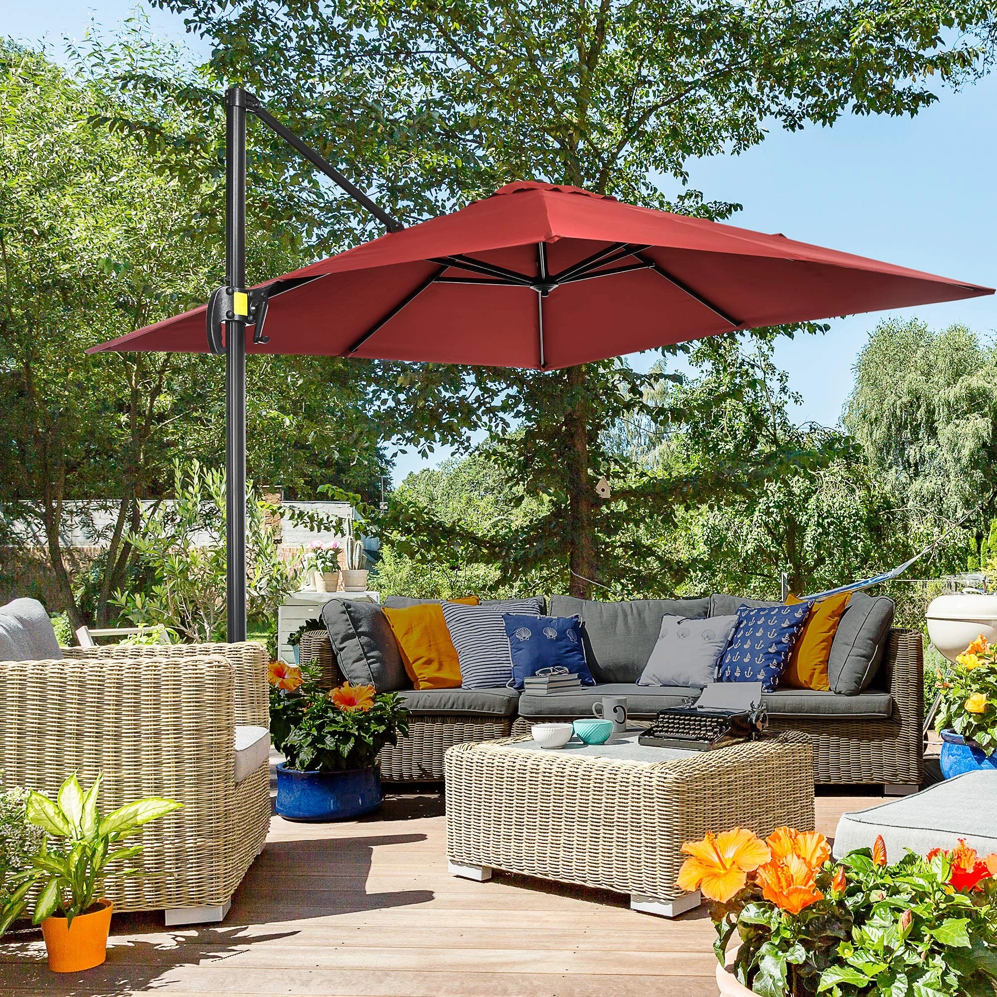 8' x 8' Square Patio Umbrella, 360° Rotation, Aluminum Cantilever, Wine Red Cantilever Umbrellas at Gallery Canada