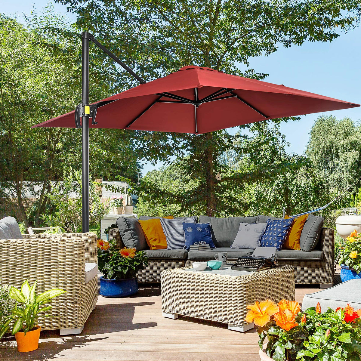 8' x 8' Square Patio Umbrella, 360° Rotation, Aluminum Cantilever, Wine Red Cantilever Umbrellas at Gallery Canada