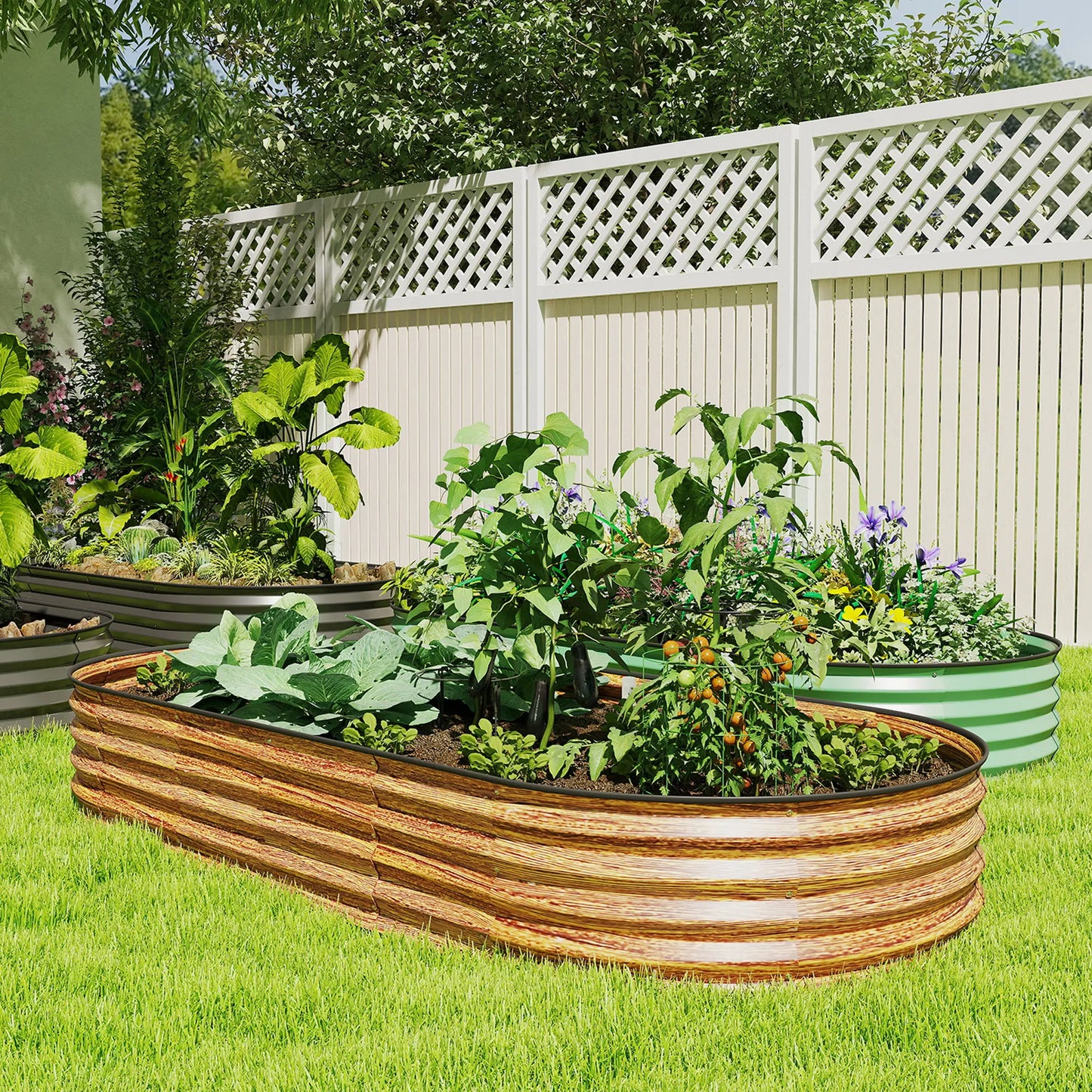 Large Outdoor Planter Box, 7' x 3' x 1', Galvanized Raised Garden Bed, Brown Galvanized Planter Boxes at Gallery Canada