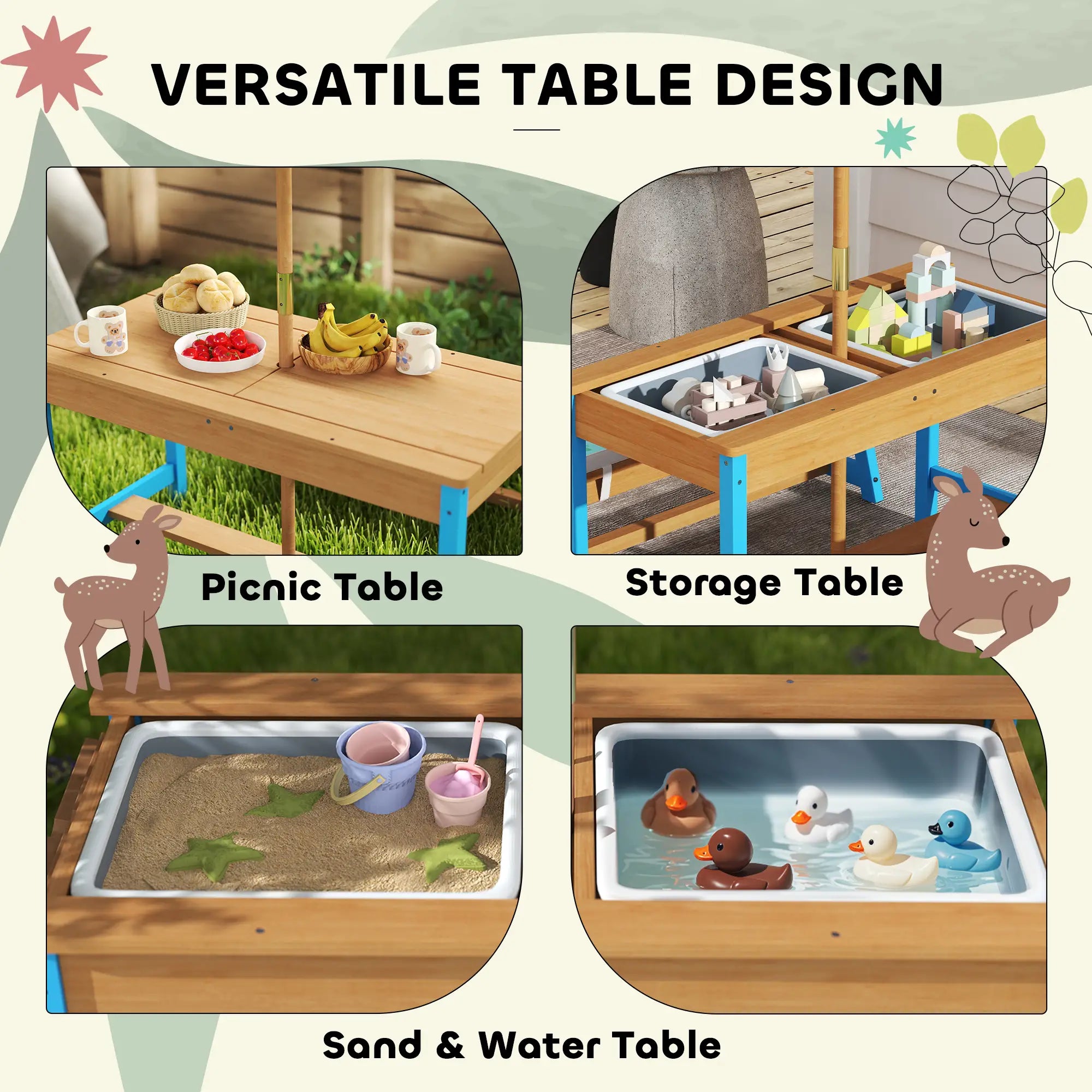 Kids Picnic Table Bench Set with Umbrella, Cushions, Boxes, Dinosaur Theme, Blue Kids Outdoor Furniture at Gallery Canada