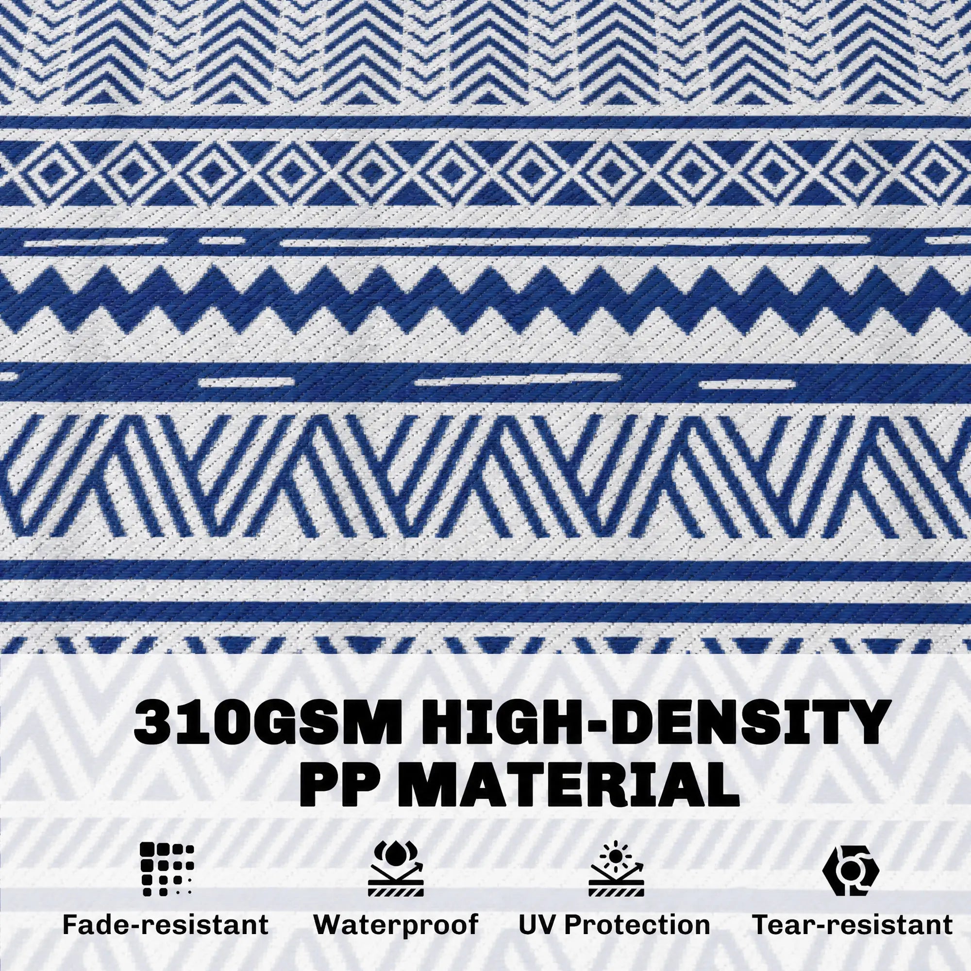 Reversible Outdoor Rug, Patio Floor Mat, 6' x 9', White, Dark Blue Garden Decor at Gallery Canada