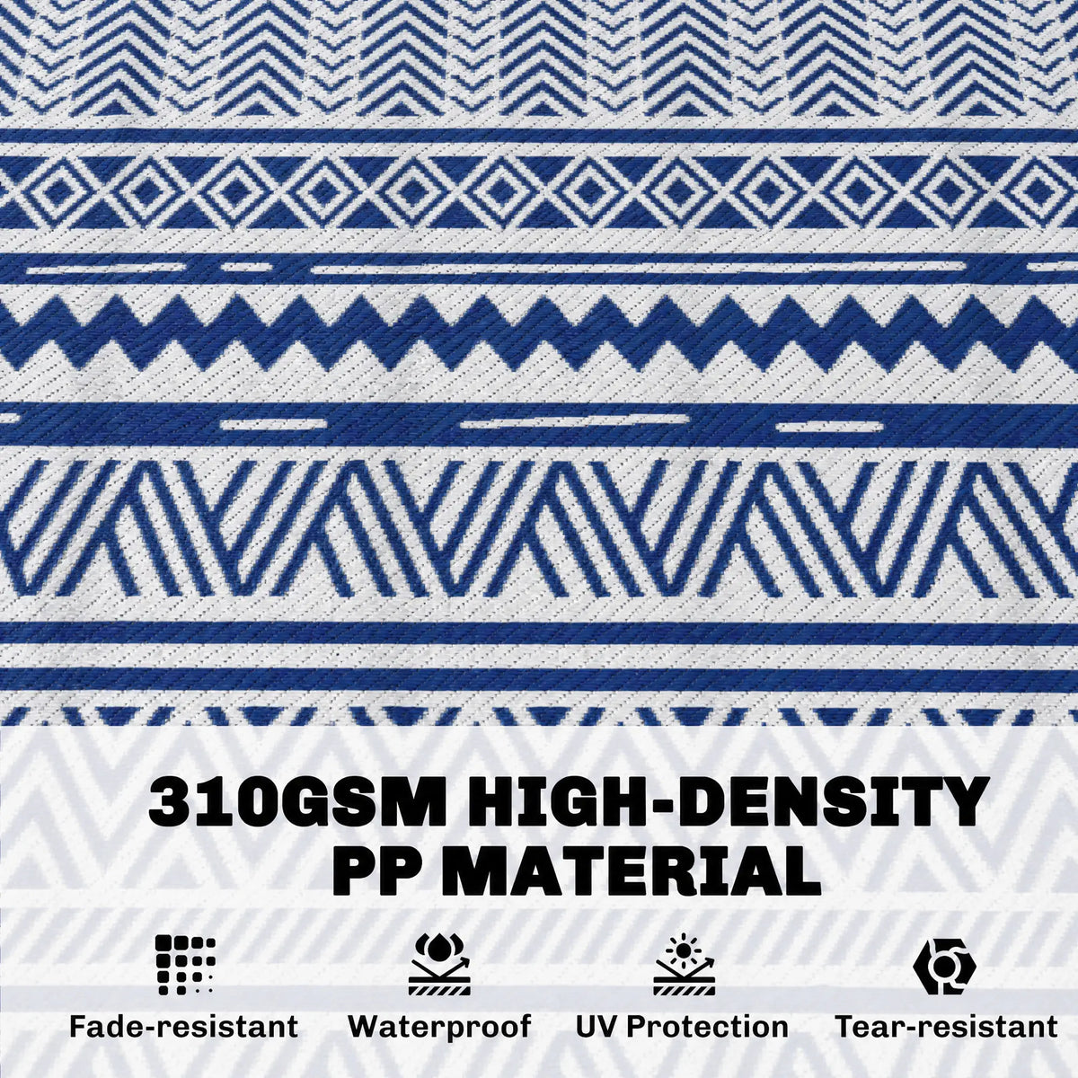 Reversible Outdoor Rug, Patio Floor Mat, 6' x 9', White, Dark Blue Garden Decor at Gallery Canada