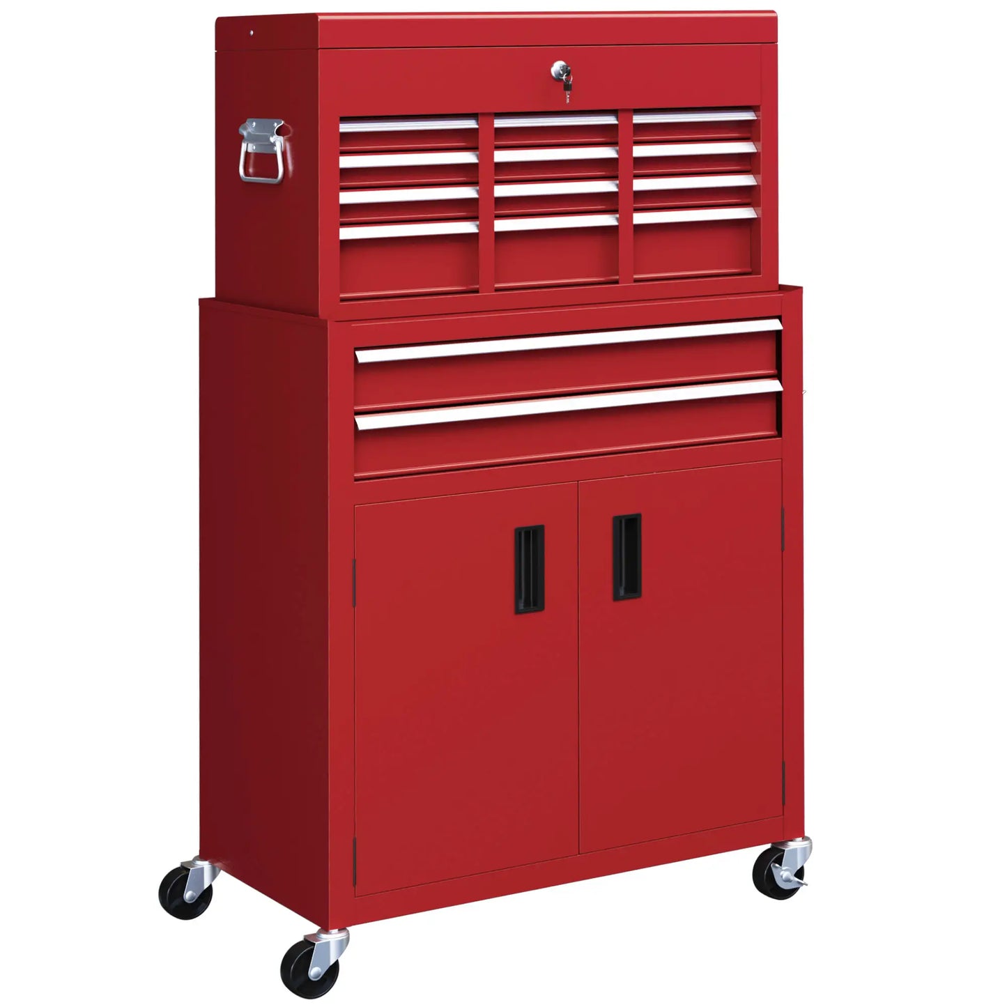 6-Drawer Rolling Tool Chest, 2 in 1 Lockable Storage Cabinet, Red Tool Organizers at Gallery Canada