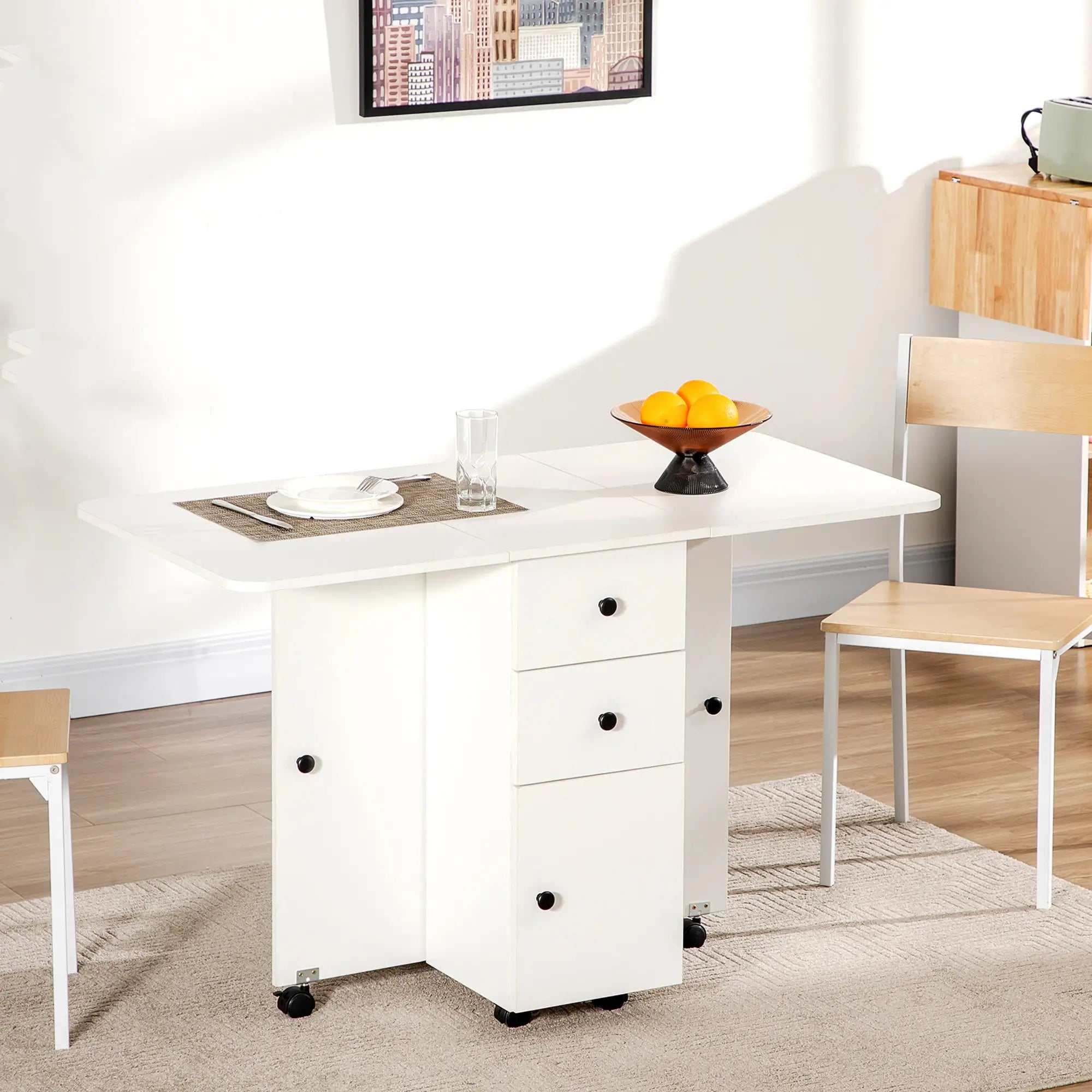 Foldable Dining Table, Rolling Kitchen Table with Storage, White Bar Tables & Dining Tables at Gallery Canada