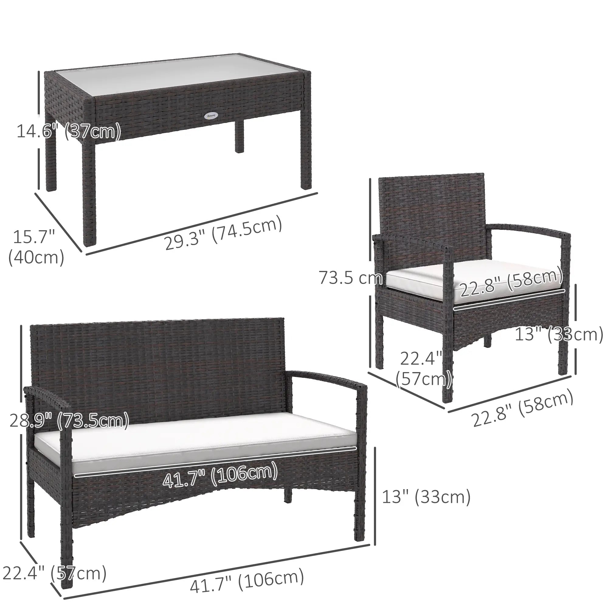 4-Piece Patio Furniture Set, Loveseat, Armchairs, Glass Table, White Patio Furniture Sets at Gallery Canada