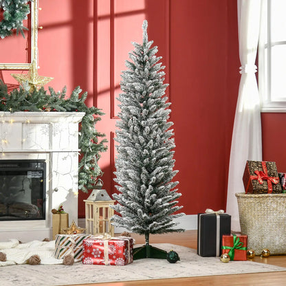 5ft Pencil Artificial Christmas Tree, Snow Flocked Branches, Green Artificial Christmas Trees at Gallery Canada