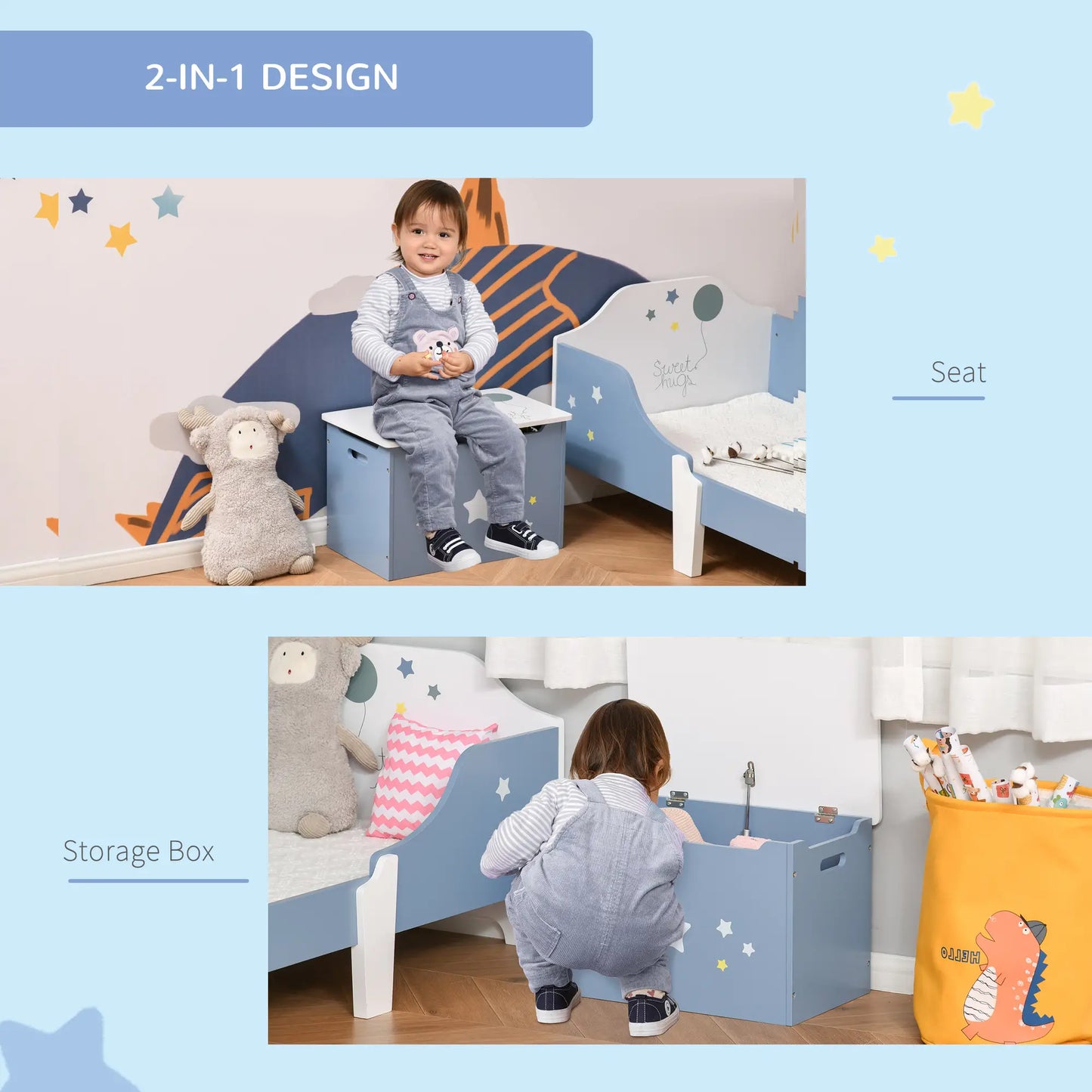Kids Wooden Toy Storage Box, Bench Seat, 21.75" x 13.5" x 14", Blue Baby & Kids Storage at Gallery Canada