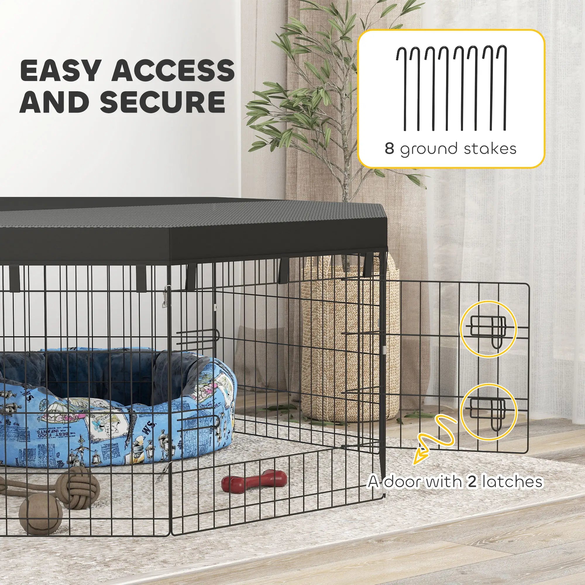 8 Panels Foldable Dog Playpen With Top Cover, 24