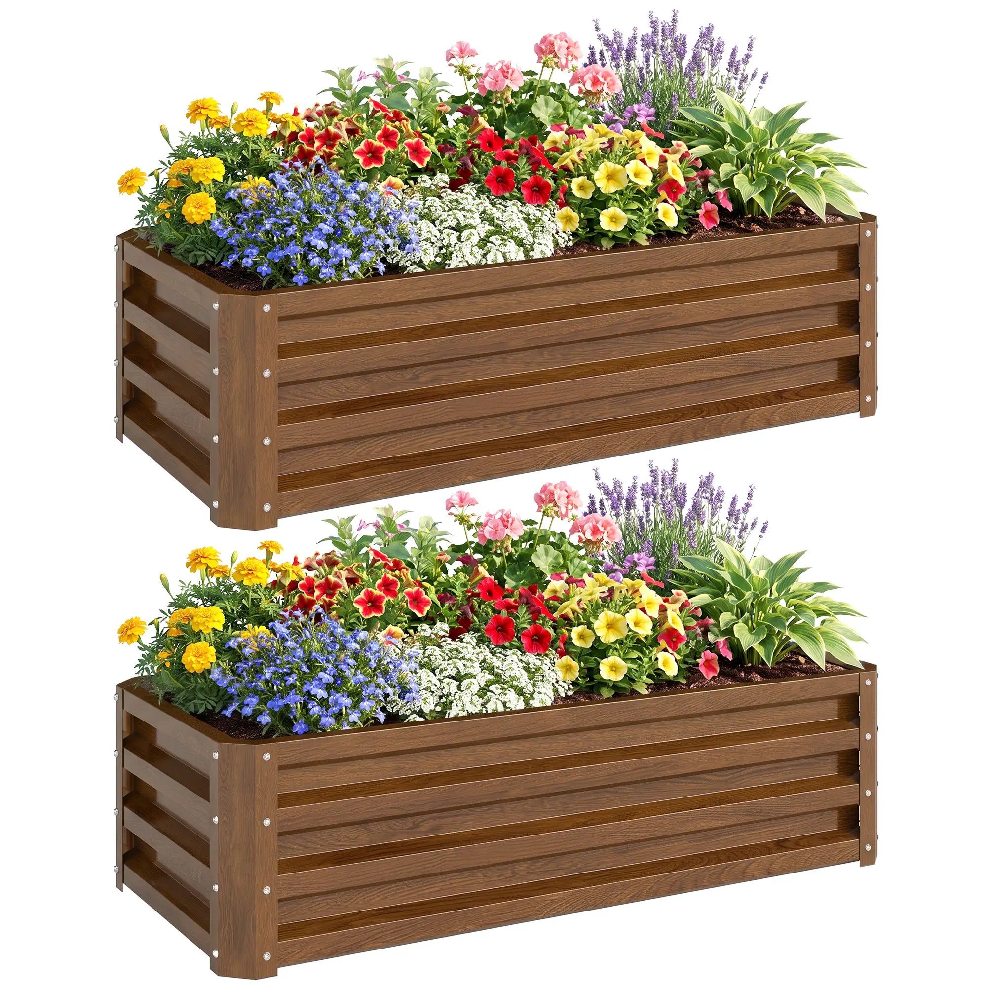 Galvanized Raised Garden Beds, Set of 2, Wood Effect, Brown Galvanized Planter Boxes at Gallery Canada