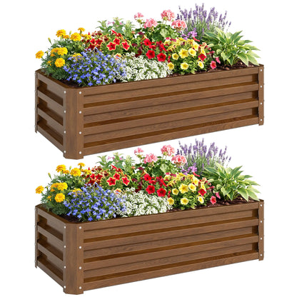 Galvanized Raised Garden Beds, Set of 2, Wood Effect, Brown Galvanized Planter Boxes at Gallery Canada
