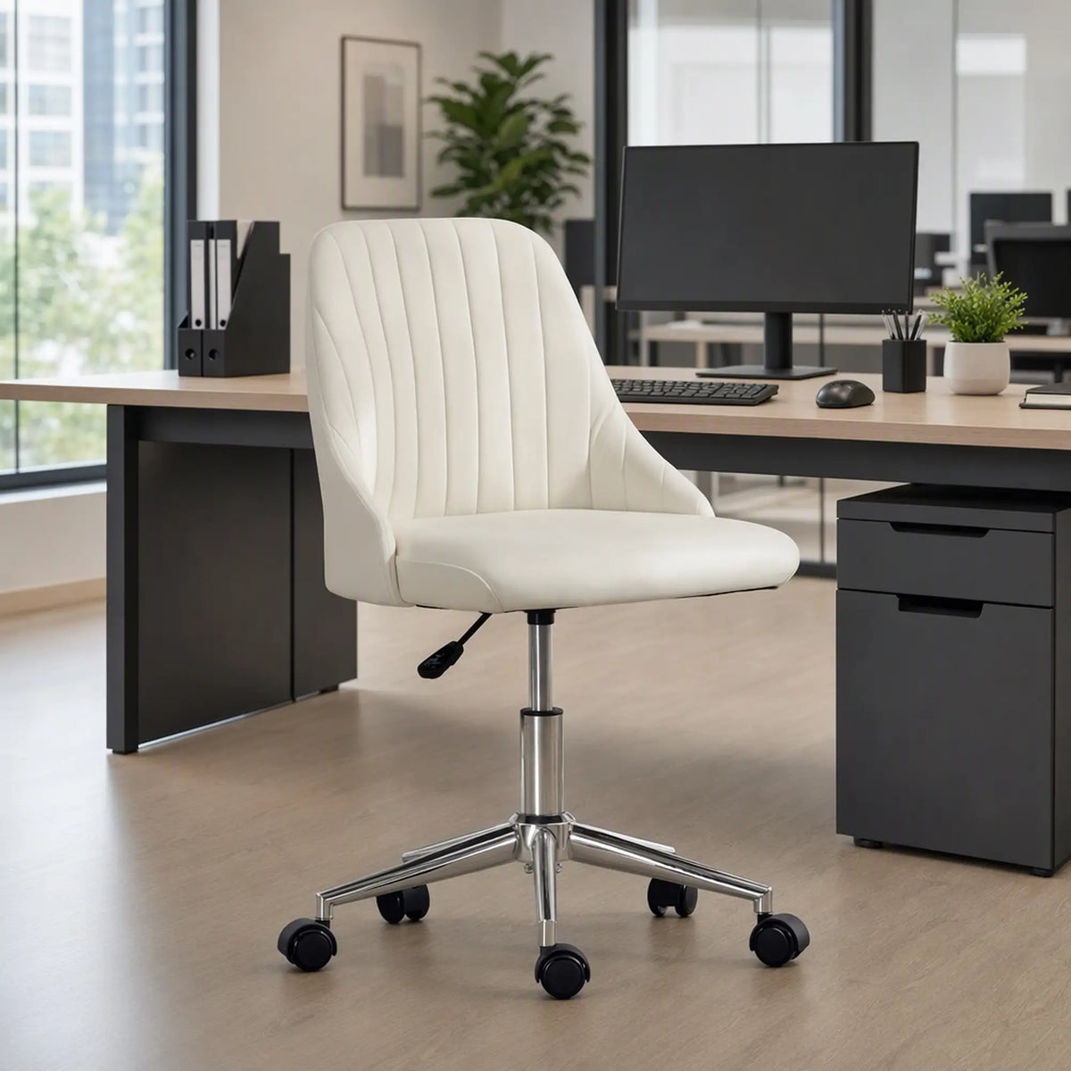 Velvet Adjustable Height Swivel Chair, Cream Task Chairs at Gallery Canada
