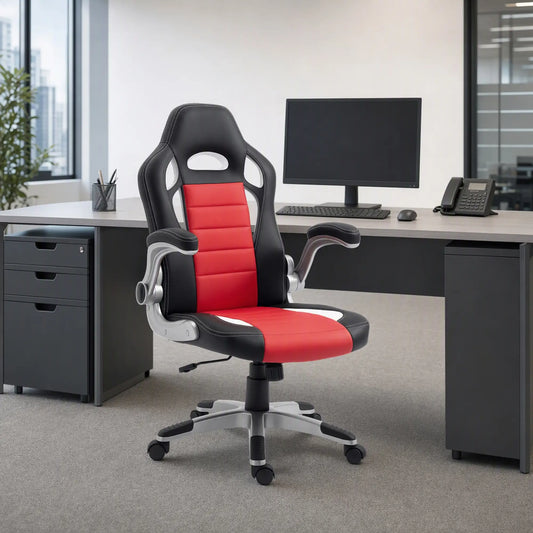 Racing Gaming Chair, PU Leather, Adjustable Height, Flip Up Armrest, Red Video Game Chairs Red, Black, White at Gallery Canada