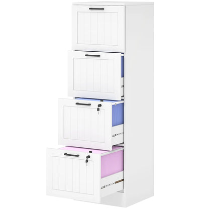 4 Drawer Filing Cabinet with Lock, Office Storage, A4 Letter Size, White Office Cabinets & Cupboards White at Gallery Canada