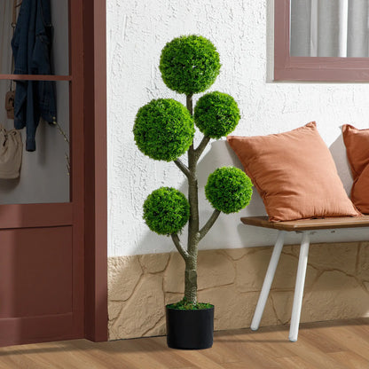 43.3" Artificial Ball Cypress Topiary Tree, Indoor Outdoor Plant In Pot, Green Artificial Trees at Gallery Canada
