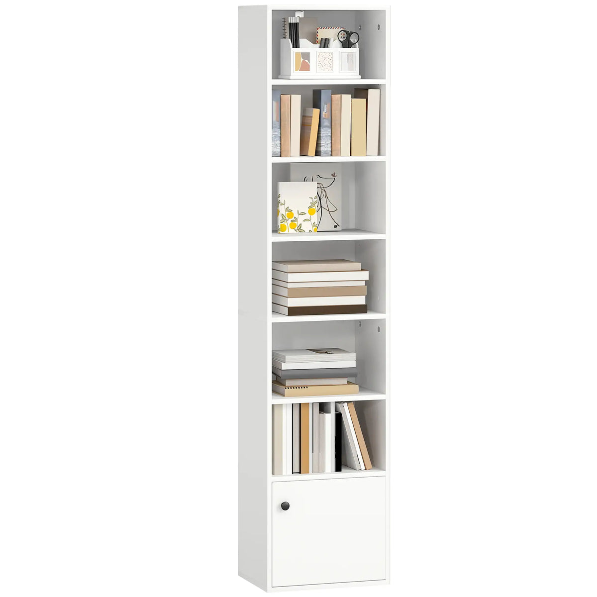 7-Tier Bookcase, Display Shelf with Cabinet, White Display Bookshelves at Gallery Canada