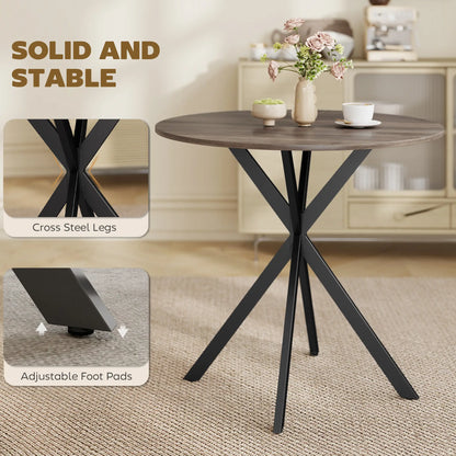 31.5" Industrial Round Dining Table, Distressed Dark Brown, Dark Brown
