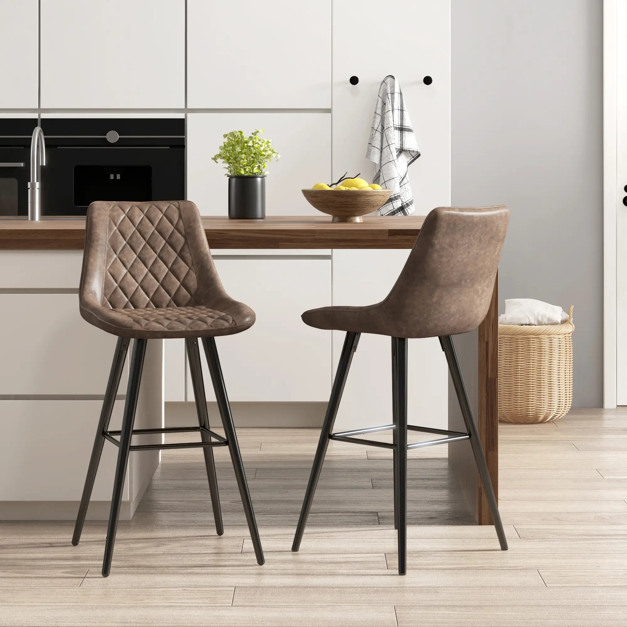 PU Leather Bar Stools Set of 2, 27.75