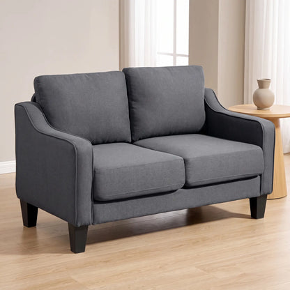 Modern Loveseat Sofa, Pocket Spring, Linen Upholstered, Charcoal Grey 2-Seater Sofas at Gallery Canada