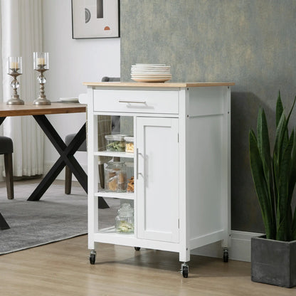 Compact Kitchen Cart on Wheels, Open Shelf, Storage Drawer, White Kitchen Islands & Kitchen Carts at Gallery Canada