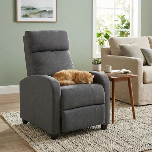 Manual Fabric Recliner Chair, Home Theater Seating, Dark Grey