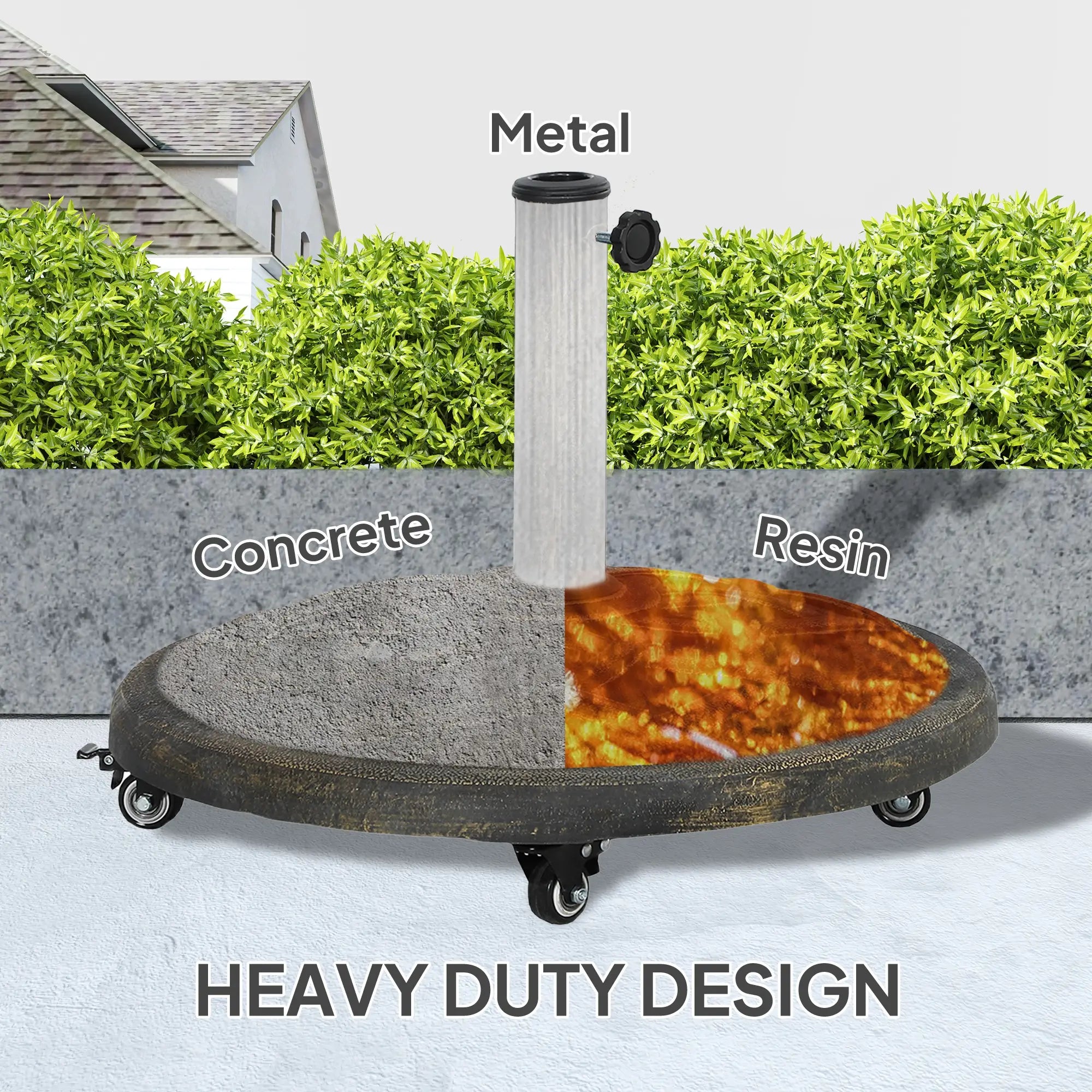 Round Patio Umbrella Base With Wheels, 44 Lbs Resin Stand, 1.3