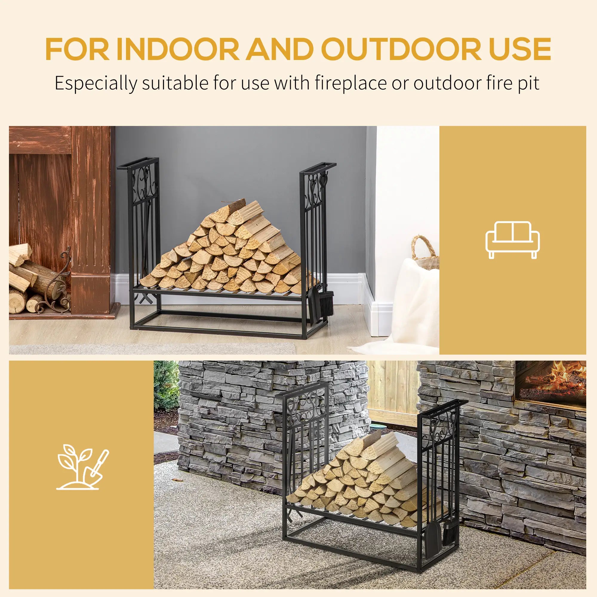 Heavy Duty Firewood Log Rack, Vintage Design, Black Firewood Racks at Gallery Canada