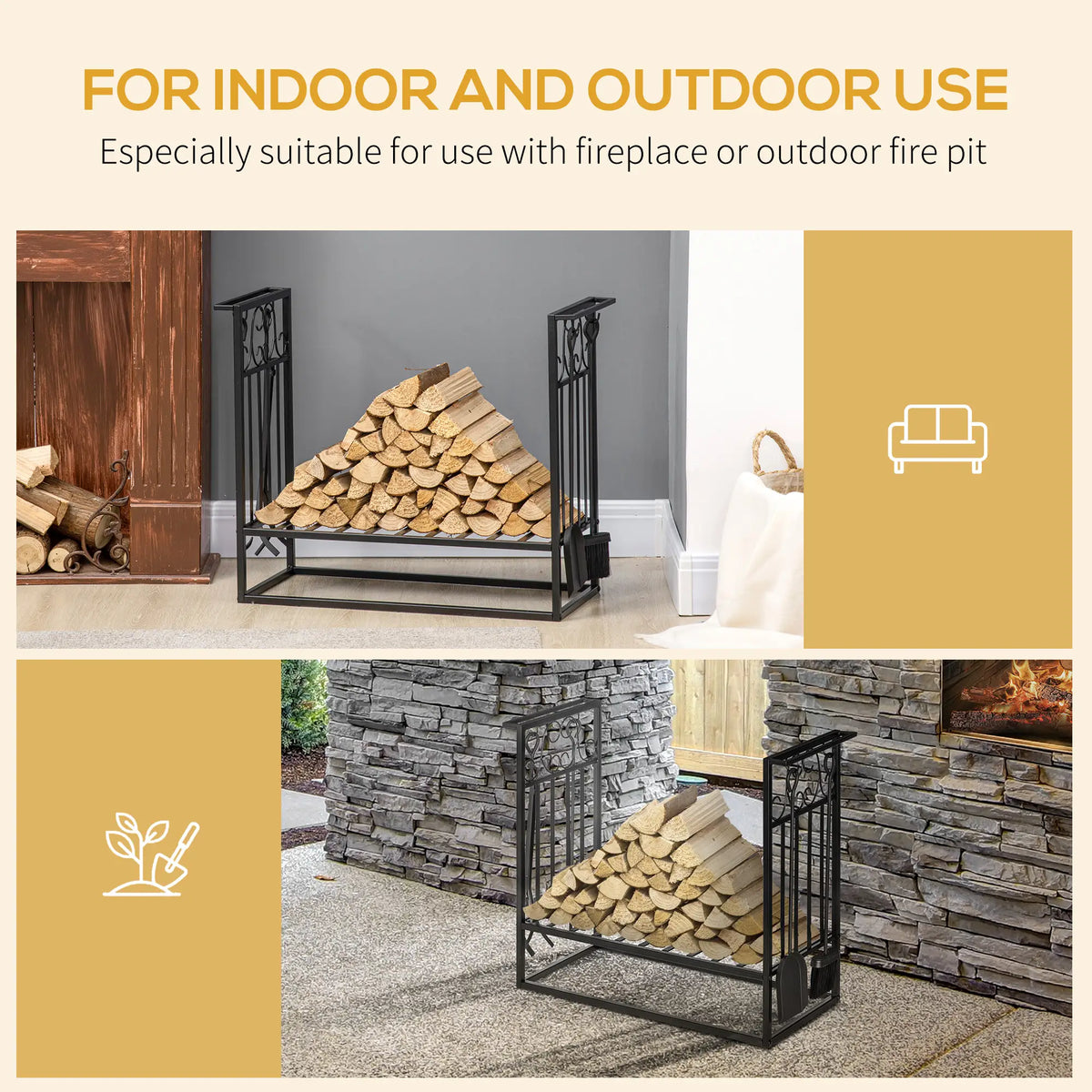 Heavy Duty Firewood Log Rack, Vintage Design, Black Firewood Racks at Gallery Canada