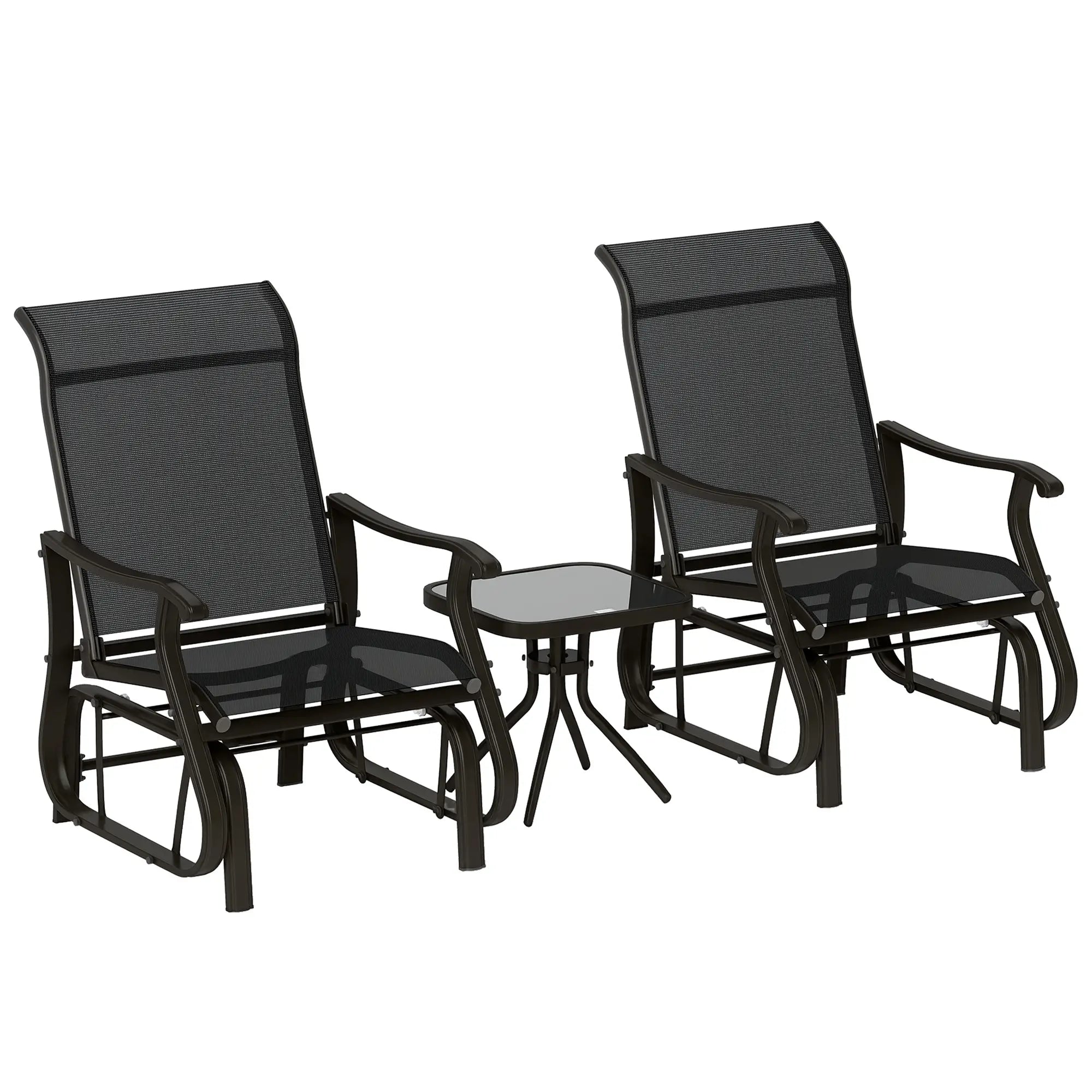 3PCs Gliding Rocking Chair, Bistro Tea Table Set, Black Outdoor Gliders at Gallery Canada
