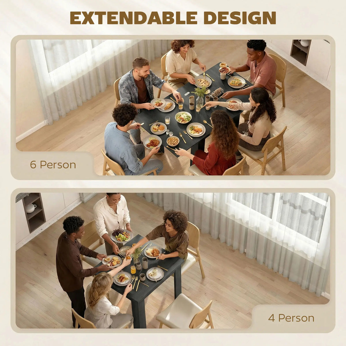 55" Extendable Dining Table, Kitchen Table For 4-6 Person, Black Dining Tables at Gallery Canada