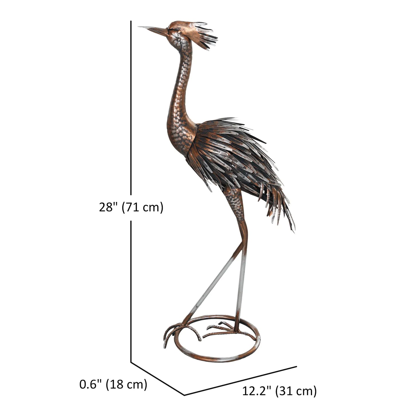 Garden Statue, Heron Standing Sculpture, 12.2"W x 7.1"D x 28"H, Silver Tone Garden Decor at Gallery Canada