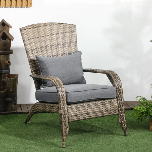 PE Rattan Adirondack Chair With Cushions, Mixed Grey