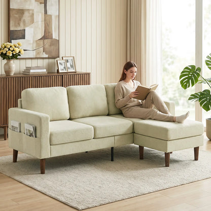 78" L-Shaped 3-Seater Sofa with Ottoman, Beige, Beige L Shaped Couchs at Gallery Canada