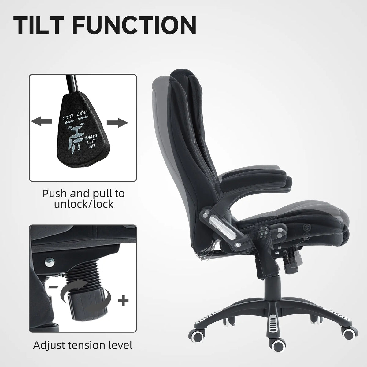 6 Point Vibrating Massage Office Chair, High Back, Reclining, Swivel Wheels, Black Massage Chairs at Gallery Canada