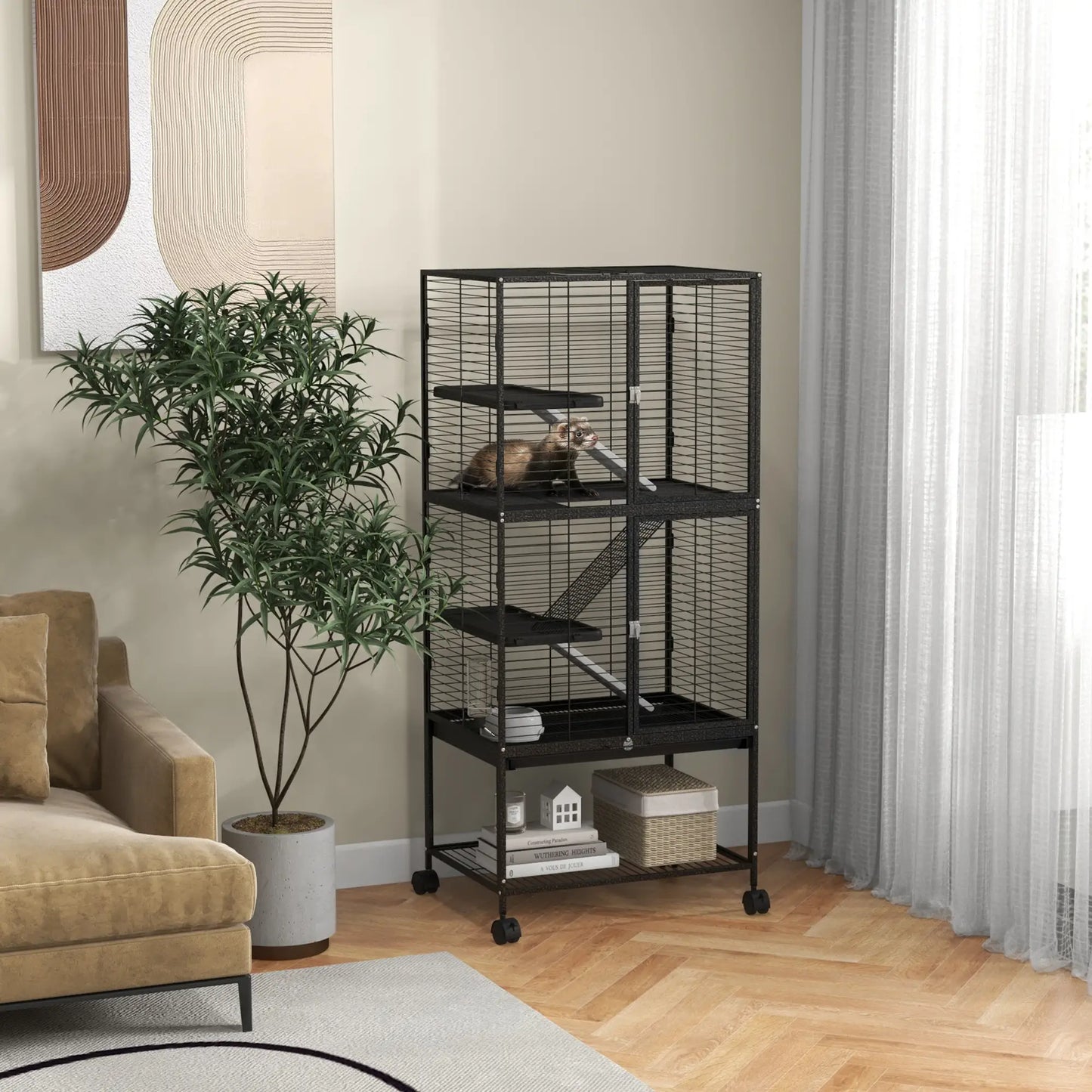Small Animal Cage 53.5"H, Removable Tray, Storage Shelf, Dark Grey Houses & Habitats at Gallery Canada