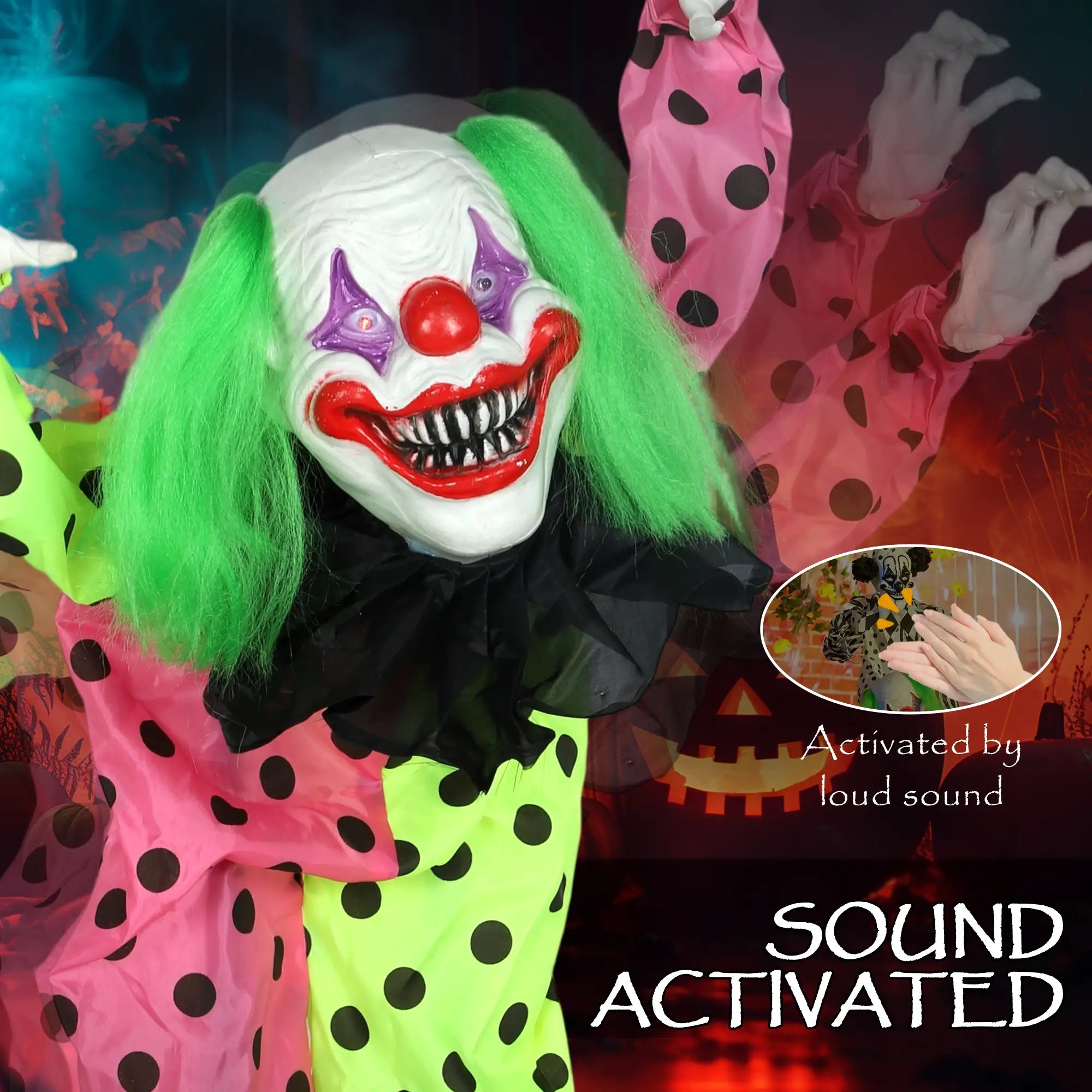 Life Size Animated Clown, Sound Activated, Red Halloween Decorations at Gallery Canada