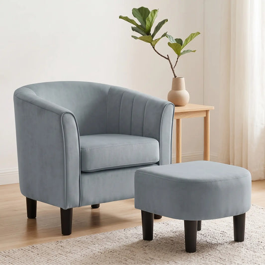 Accent Chair Modern Upholstered Living Room Chair with Ottoman and Pocket Spring Cushion Grey Accent Chairs Grey at Gallery Canada