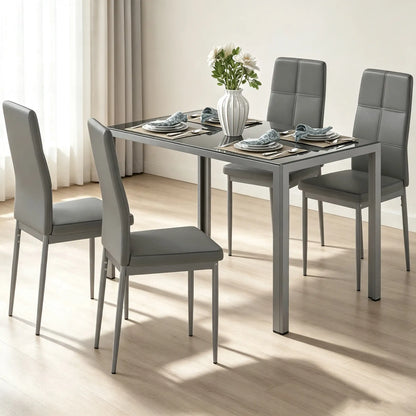 3-Piece Rectangular Glass Dining Table, Metal Frame, Faux Leather Chairs, Grey Bar Sets at Gallery Canada