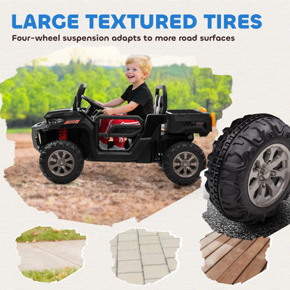 12V Ride On Car, Two-Seater, Electric Bucket, Shovel, Remote Control, Black Electric Toy Cars at Gallery Canada