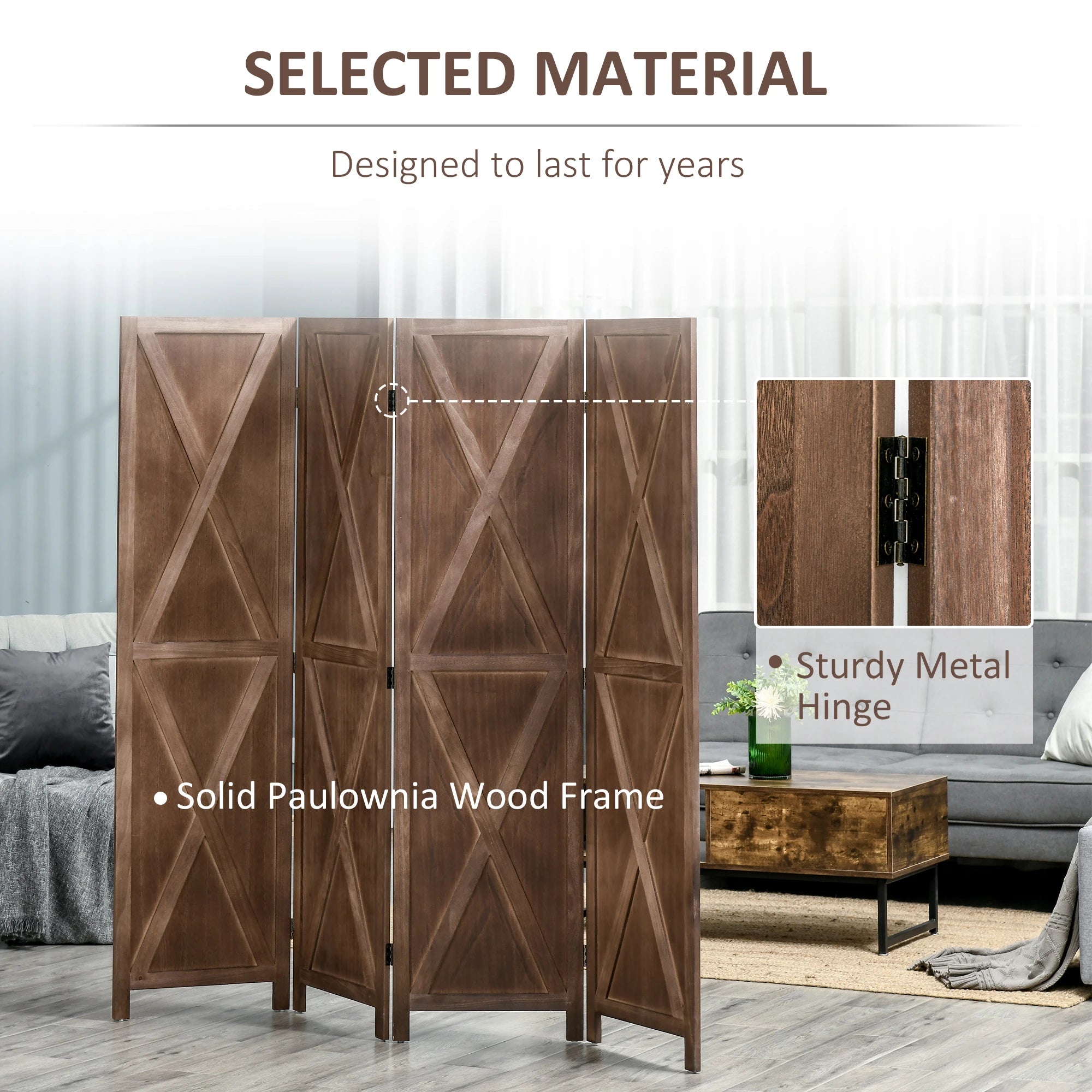 4-Panel Farmhouse Room Divider, Foldable Wooden Frame 5.6FT, Walnut Room Dividers at Gallery Canada