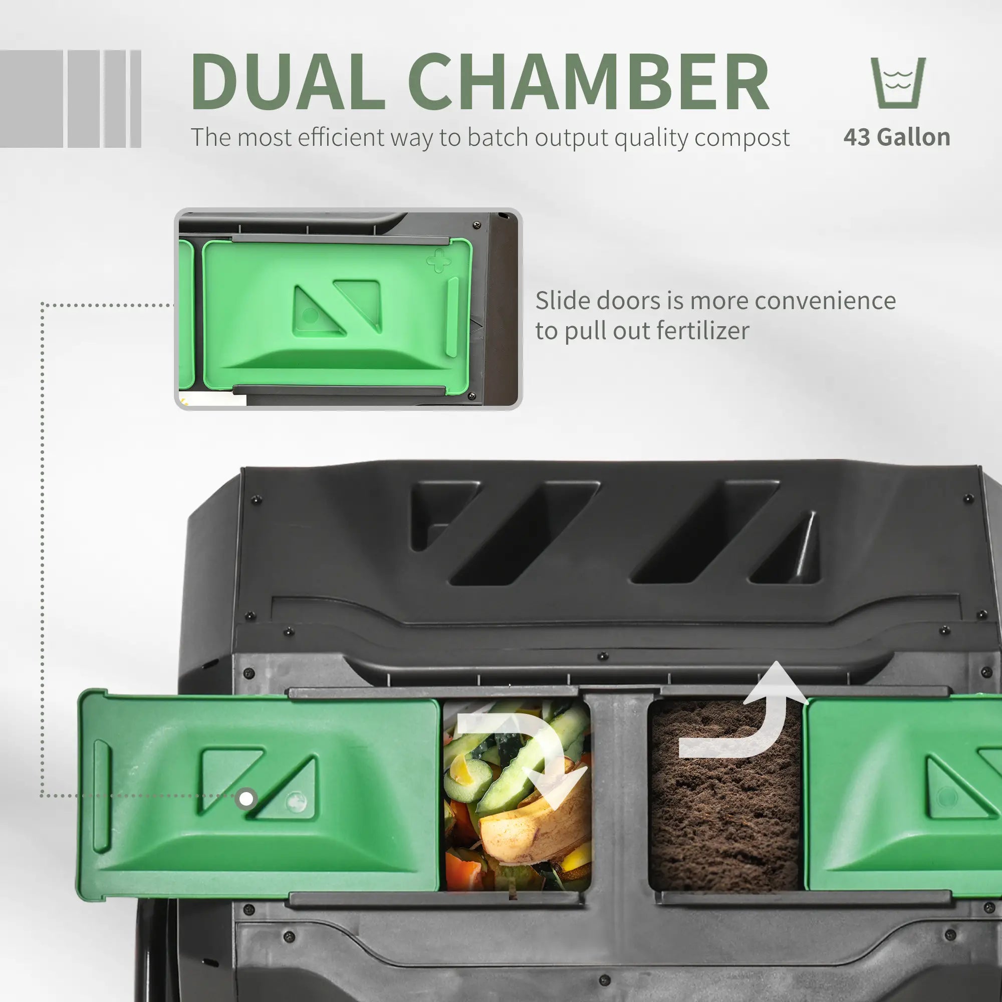 Dual Chamber 360° Rotating Compost Bin, 43 Gallon, Green Outdoor Compost Bin at Gallery Canada
