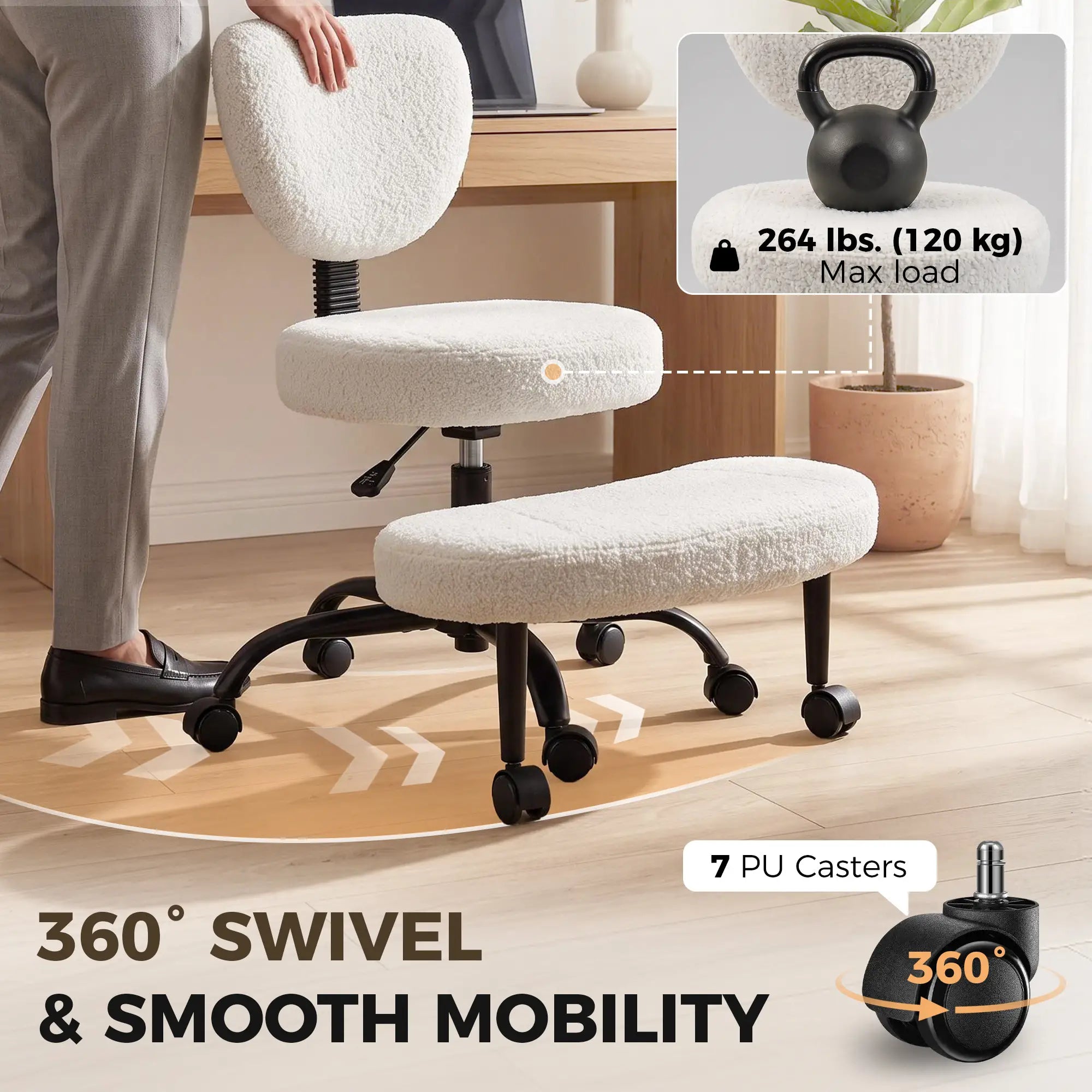 Ergonomic Cross Legged Office Chair, 360 Swivel, Cream Task Chairs at Gallery Canada