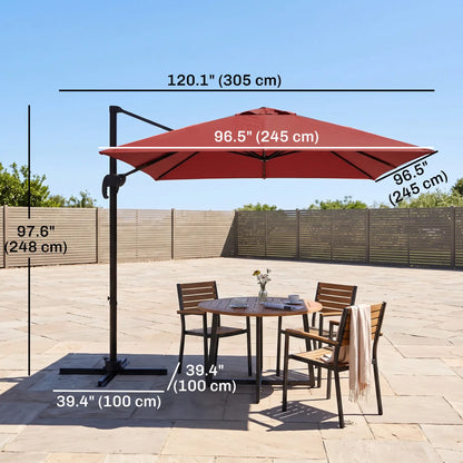 8' x 8' Square Patio Umbrella, 360° Rotation, Aluminum Cantilever, Wine Red Cantilever Umbrellas at Gallery Canada